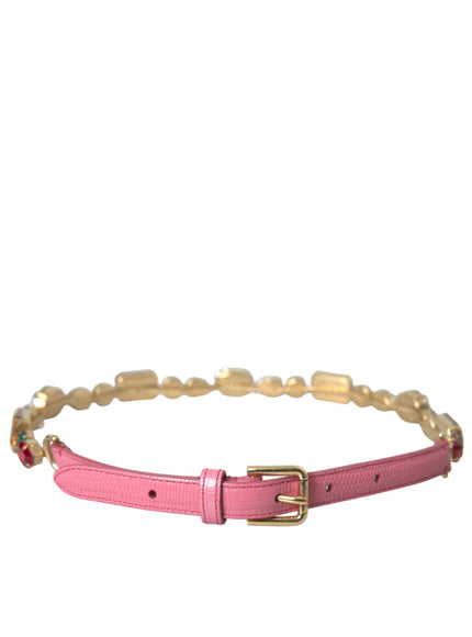 Dolce & Gabbana Pink Leather Crystal Chain Belt - Ellie Belle