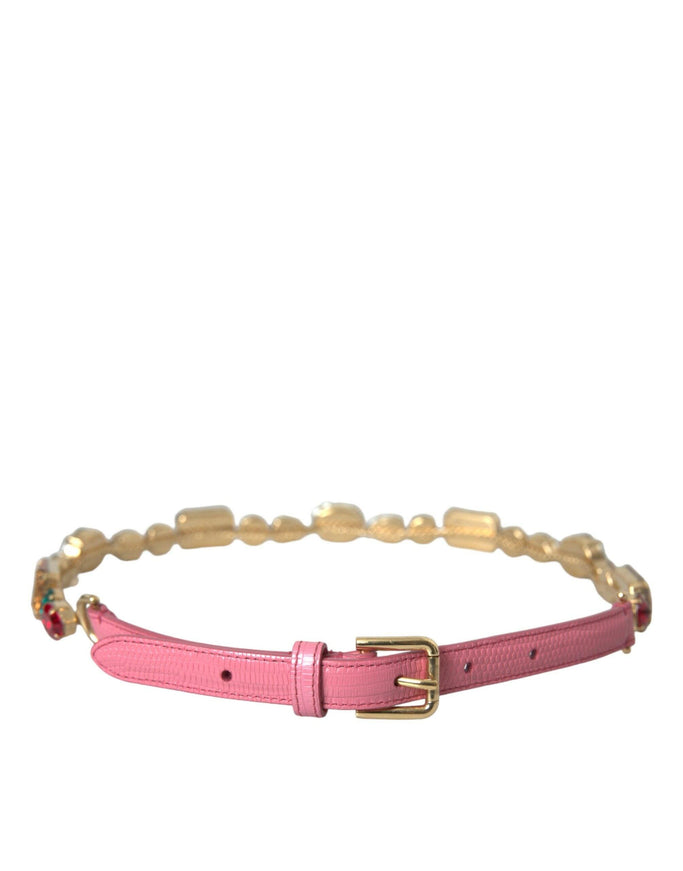 Dolce & Gabbana Pink Leather Crystal Chain Belt - Ellie Belle