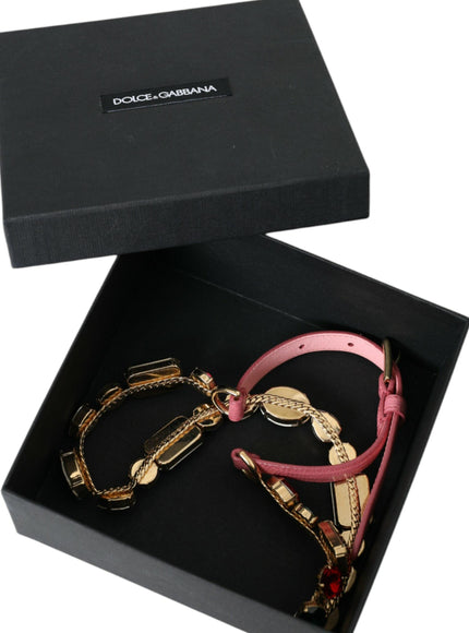 Dolce & Gabbana Pink Leather Crystal Chain Belt - Ellie Belle