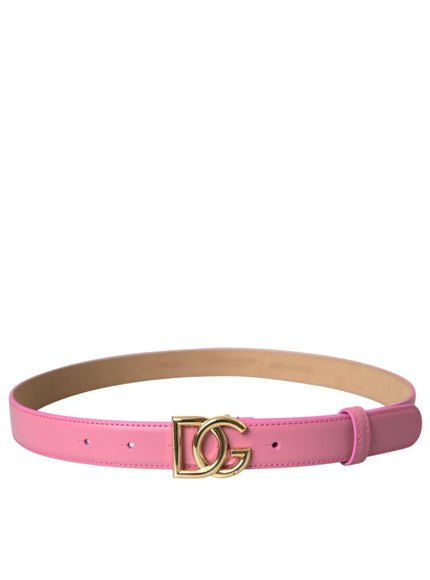 Dolce & Gabbana Pink Leather Logo Metal Buckle Belt - Ellie Belle