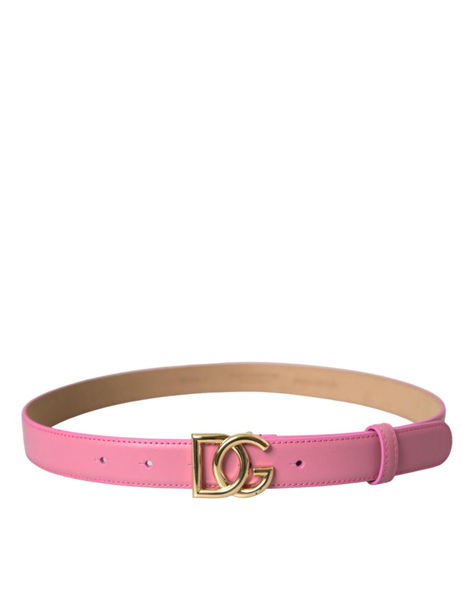 Dolce & Gabbana Pink Leather Logo Metal Buckle Belt - Ellie Belle