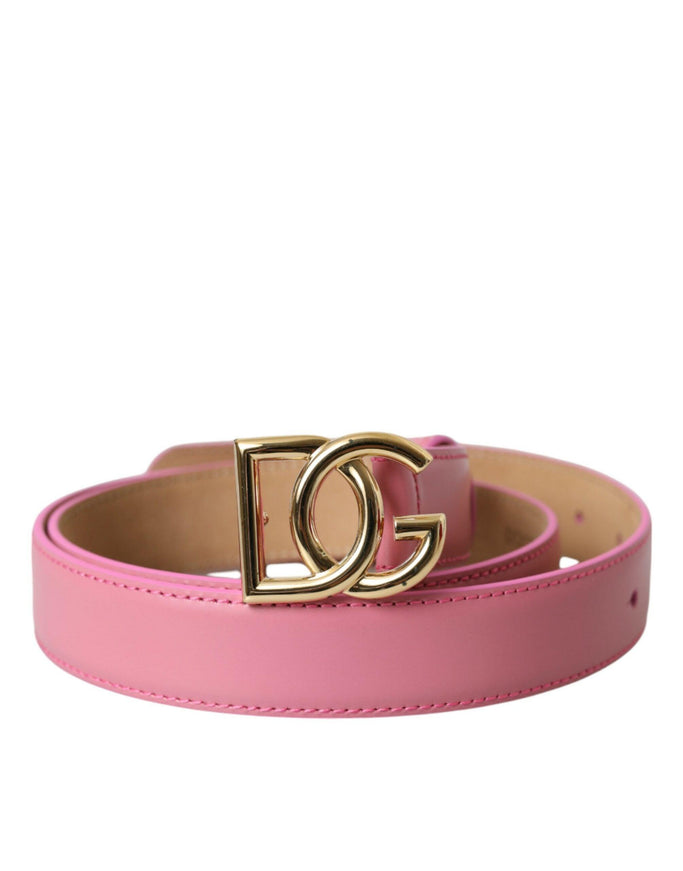 Dolce & Gabbana Pink Leather Logo Metal Buckle Belt - Ellie Belle