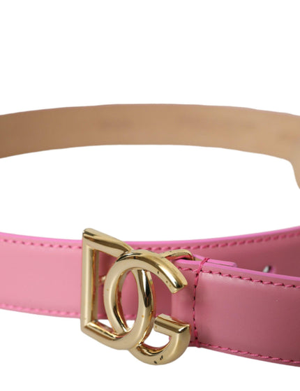 Dolce & Gabbana Pink Leather Logo Metal Buckle Belt - Ellie Belle
