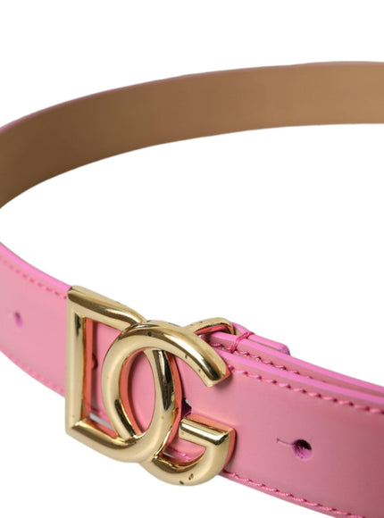 Dolce & Gabbana Pink Leather Logo Metal Buckle Belt - Ellie Belle