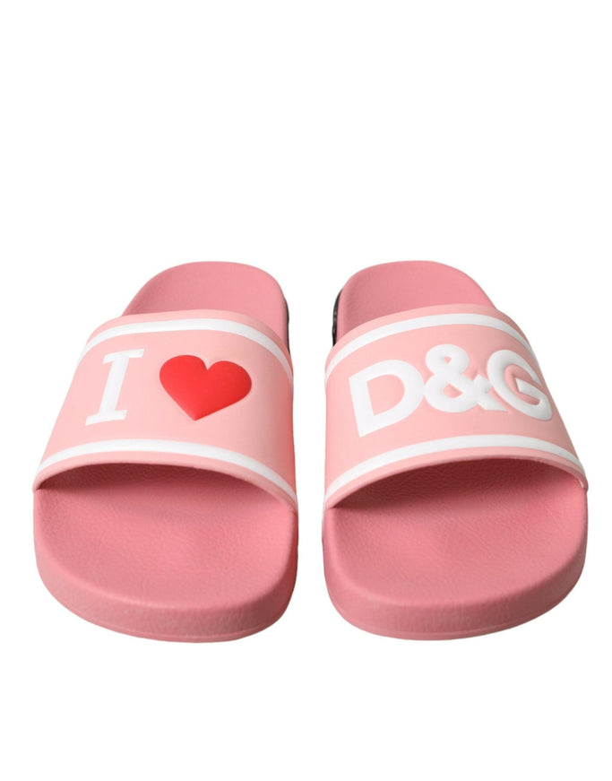 Dolce & Gabbana Pink Leather Slides Beachwear Flats Shoes - Ellie Belle