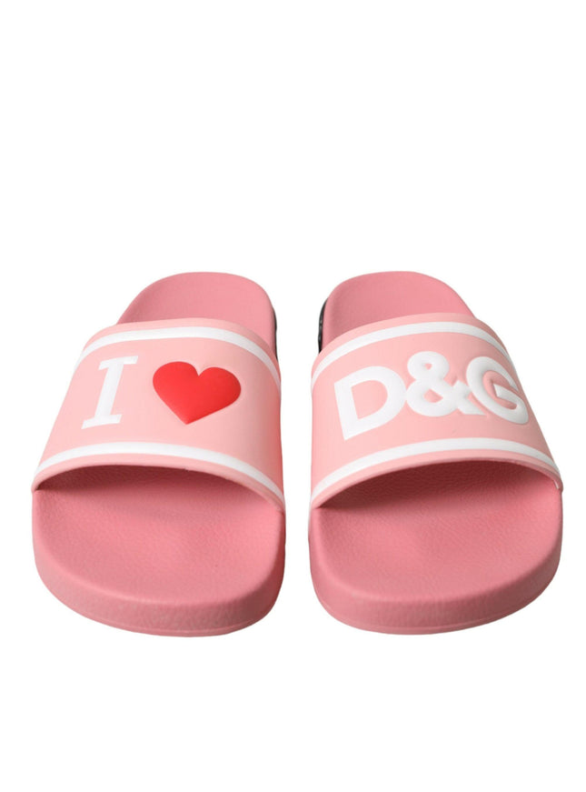 Dolce & Gabbana Pink Leather Slides Beachwear Flats Shoes - Ellie Belle