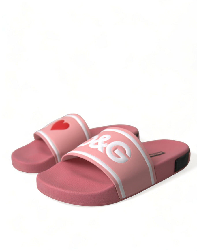 Dolce & Gabbana Pink Leather Slides Beachwear Flats Shoes - Ellie Belle