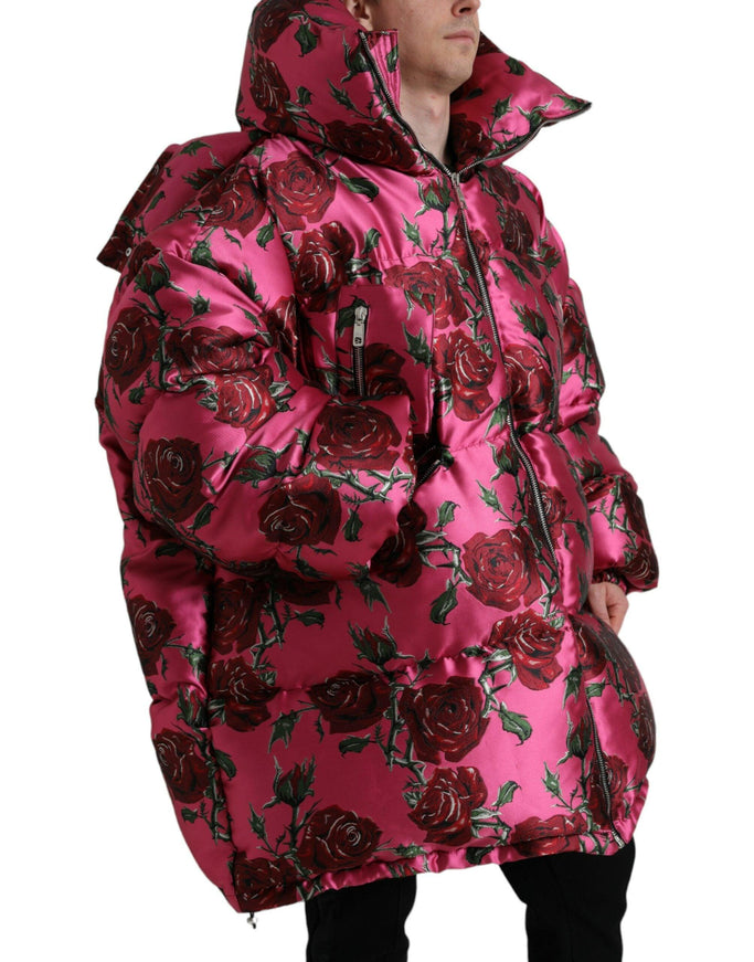 Dolce & Gabbana Pink Roses Pattern Hooded Padded Zip Jacket - Ellie Belle