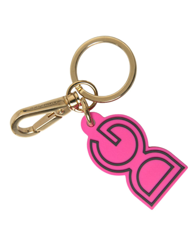 Dolce & Gabbana Pink Rubber Gold Tone Metal DG Logo Keyring Keychain - Ellie Belle