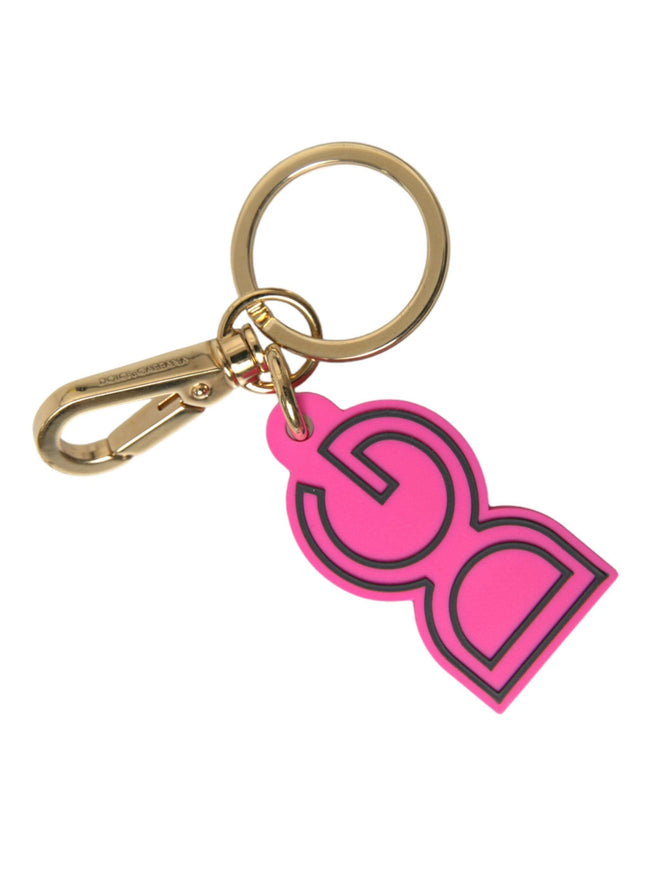 Dolce & Gabbana Pink Rubber Gold Tone Metal DG Logo Keyring Keychain - Ellie Belle