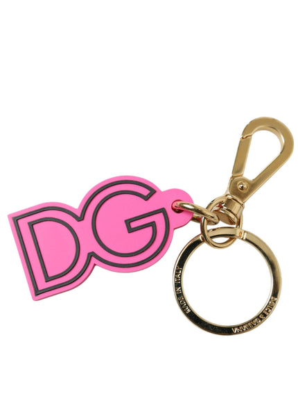 Dolce & Gabbana Pink Rubber Gold Tone Metal DG Logo Keyring Keychain - Ellie Belle