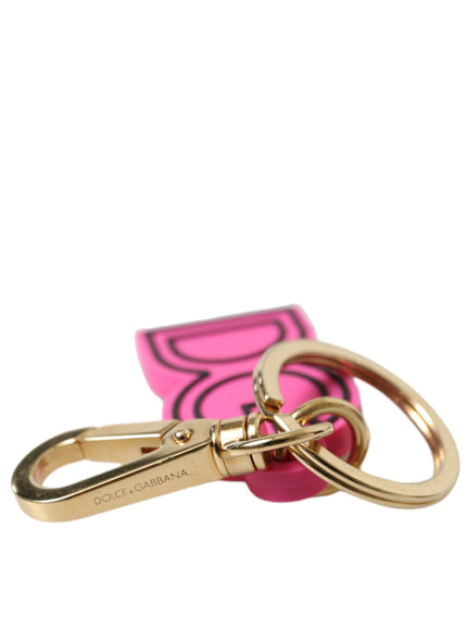 Dolce & Gabbana Pink Rubber Gold Tone Metal DG Logo Keyring Keychain - Ellie Belle