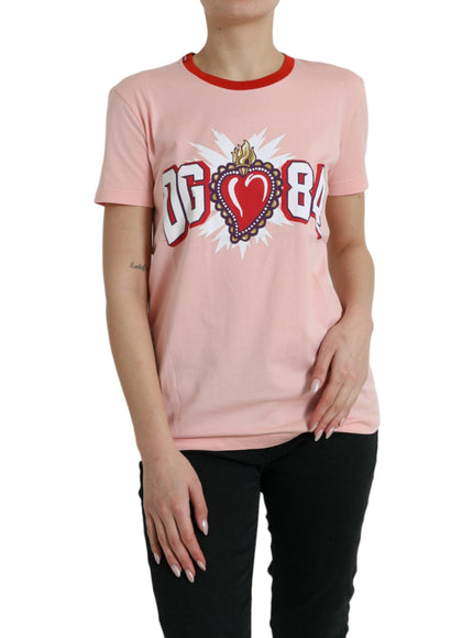 Dolce & Gabbana Pink Sacred Heart Cotton Crew Neck T-shirt - Ellie Belle