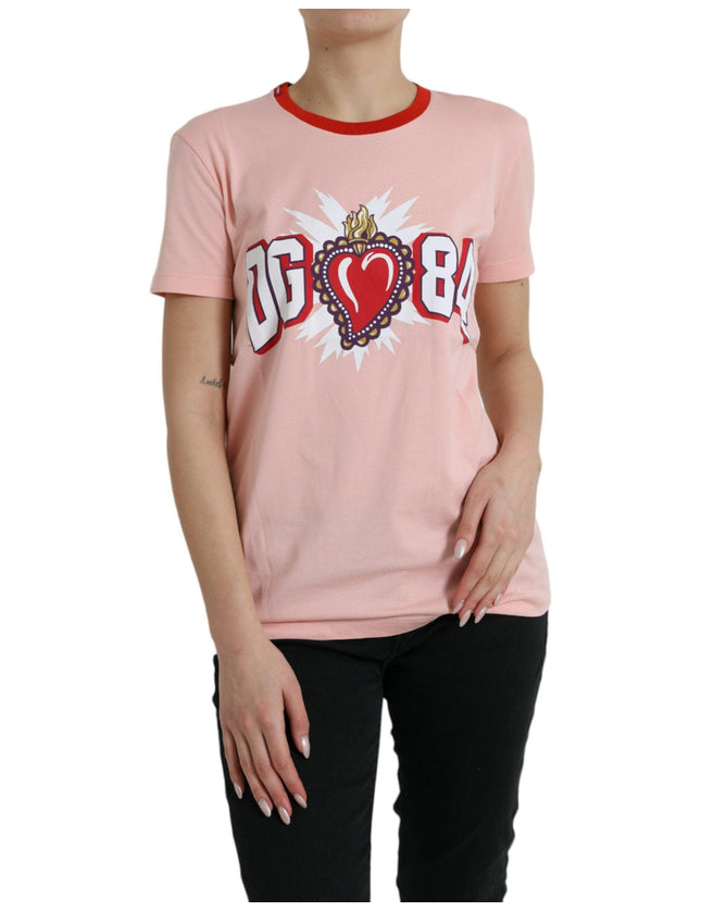 Dolce & Gabbana Pink Sacred Heart Cotton Crew Neck T-shirt - Ellie Belle