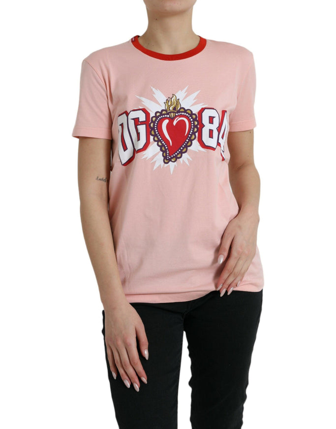 Dolce & Gabbana Pink Sacred Heart Cotton Crew Neck T-shirt - Ellie Belle