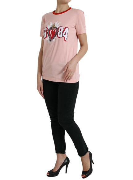 Dolce & Gabbana Pink Sacred Heart Cotton Crew Neck T-shirt - Ellie Belle