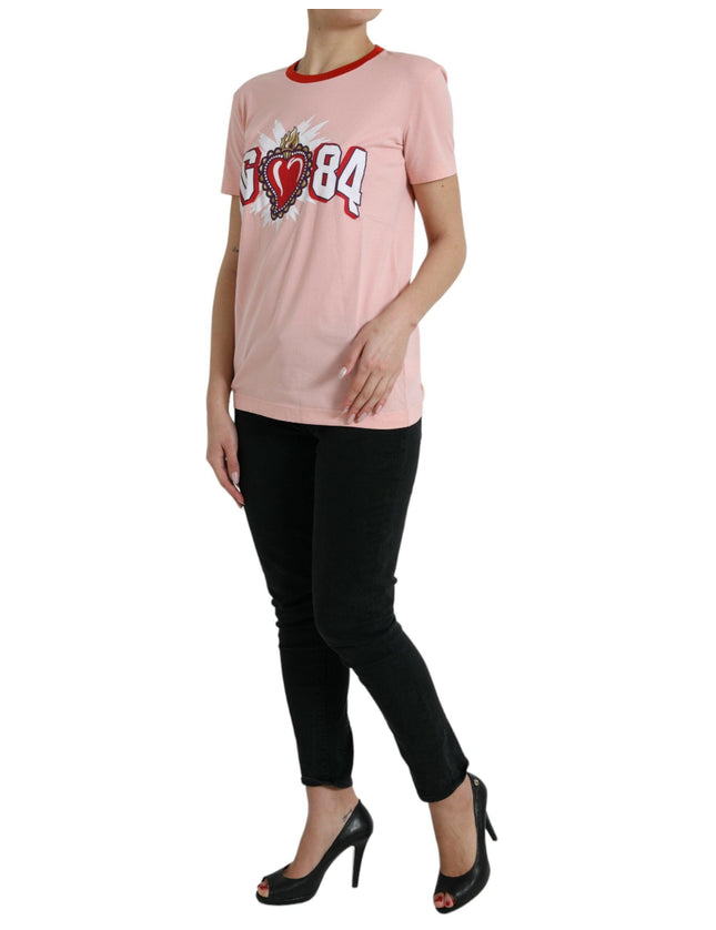 Dolce & Gabbana Pink Sacred Heart Cotton Crew Neck T-shirt - Ellie Belle