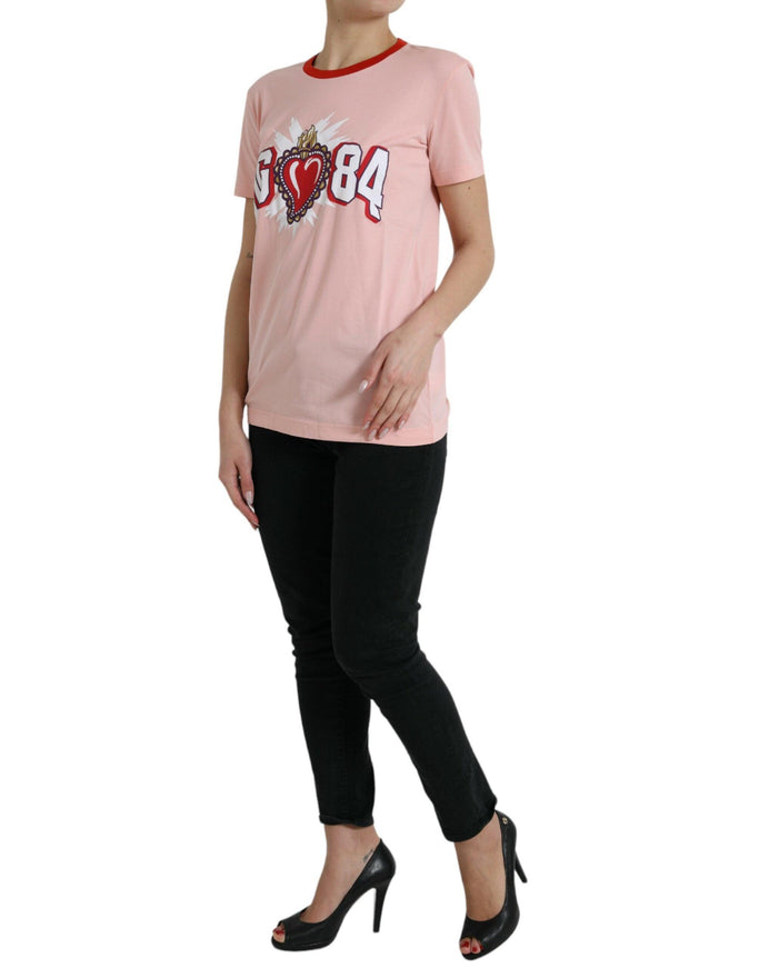 Dolce & Gabbana Pink Sacred Heart Cotton Crew Neck T-shirt - Ellie Belle