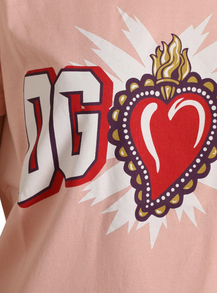 Dolce & Gabbana Pink Sacred Heart Cotton Crew Neck T-shirt - Ellie Belle