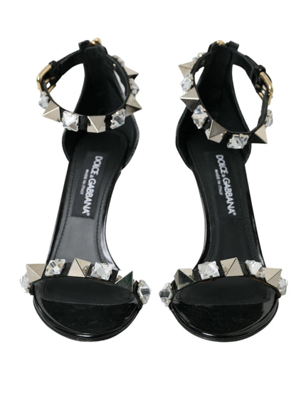 Dolce & Gabbana Polished Calfskin Sandals With Rhinestones - Ellie Belle