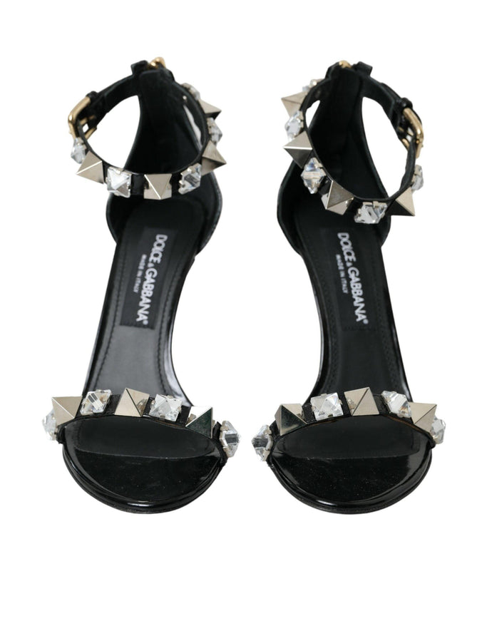 Dolce & Gabbana Polished Calfskin Sandals With Rhinestones - Ellie Belle