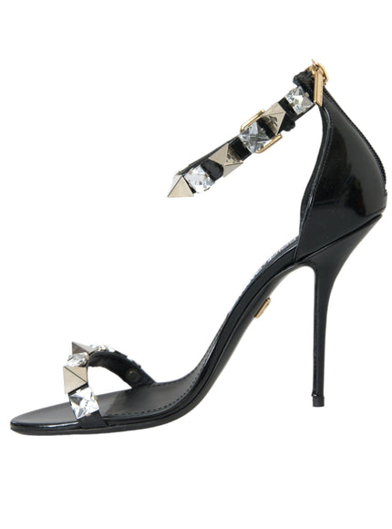 Dolce & Gabbana Polished Calfskin Sandals With Rhinestones - Ellie Belle