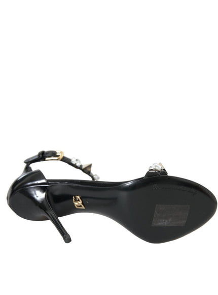 Dolce & Gabbana Polished Calfskin Sandals With Rhinestones - Ellie Belle