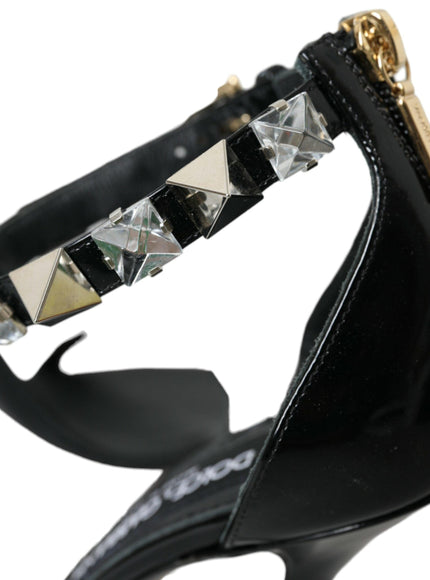 Dolce & Gabbana Polished Calfskin Sandals With Rhinestones - Ellie Belle