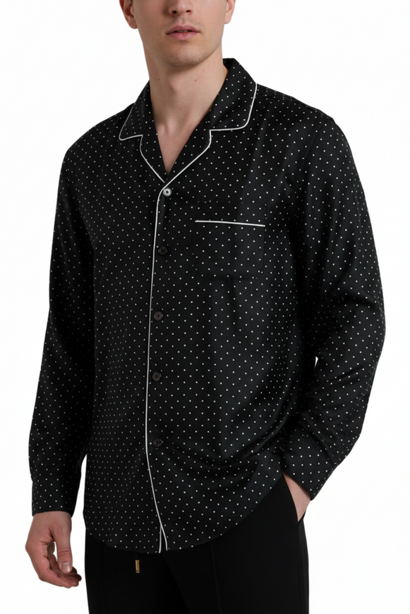 Dolce & Gabbana Polka Dot Silk Long Sleeve Pajama Shirt