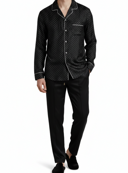 Dolce & Gabbana Polka Dot Silk Long Sleeve Pajama Shirt