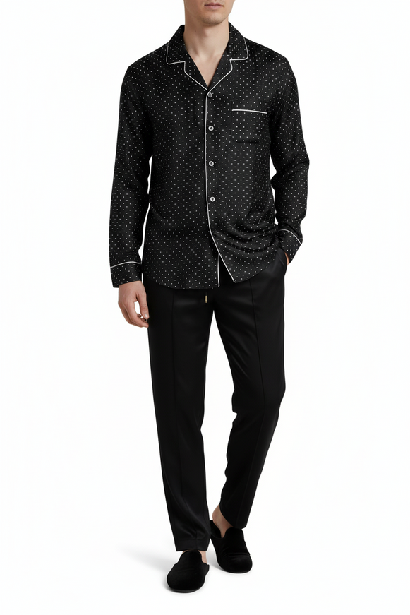 Dolce & Gabbana Polka Dot Silk Long Sleeve Pajama Shirt