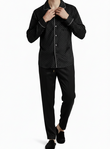 Dolce & Gabbana Polka Dot Silk Long Sleeve Pajama Shirt