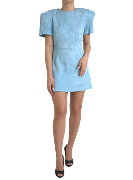 Dolce & Gabbana Puff-sleeve Floral-jacquard Minidress In Blue - Ellie Belle