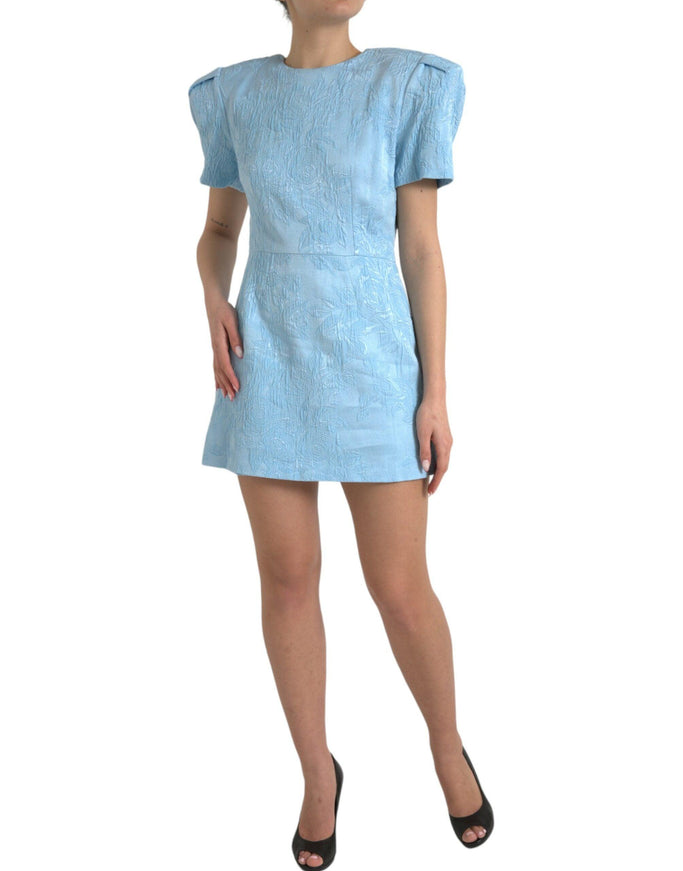 Dolce & Gabbana Puff-sleeve Floral-jacquard Minidress In Blue - Ellie Belle