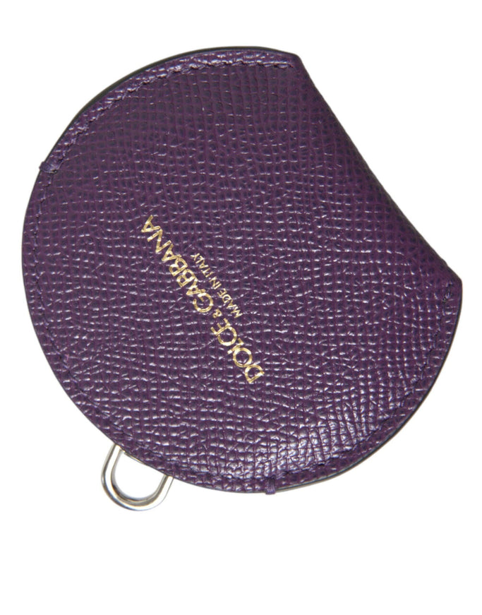 Dolce & Gabbana Purple Calfskin Leather Round Logo Hand Mirror Holder - Ellie Belle