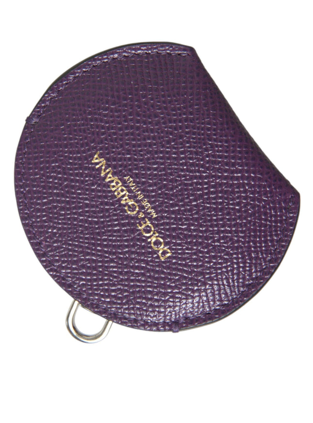 Dolce & Gabbana Purple Calfskin Leather Round Logo Hand Mirror Holder - Ellie Belle