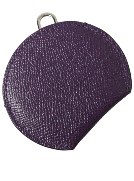 Dolce & Gabbana Purple Calfskin Leather Round Logo Hand Mirror Holder - Ellie Belle