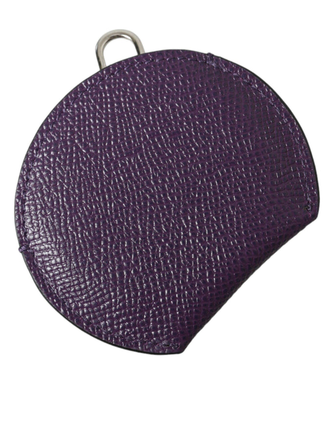 Dolce & Gabbana Purple Calfskin Leather Round Logo Hand Mirror Holder - Ellie Belle