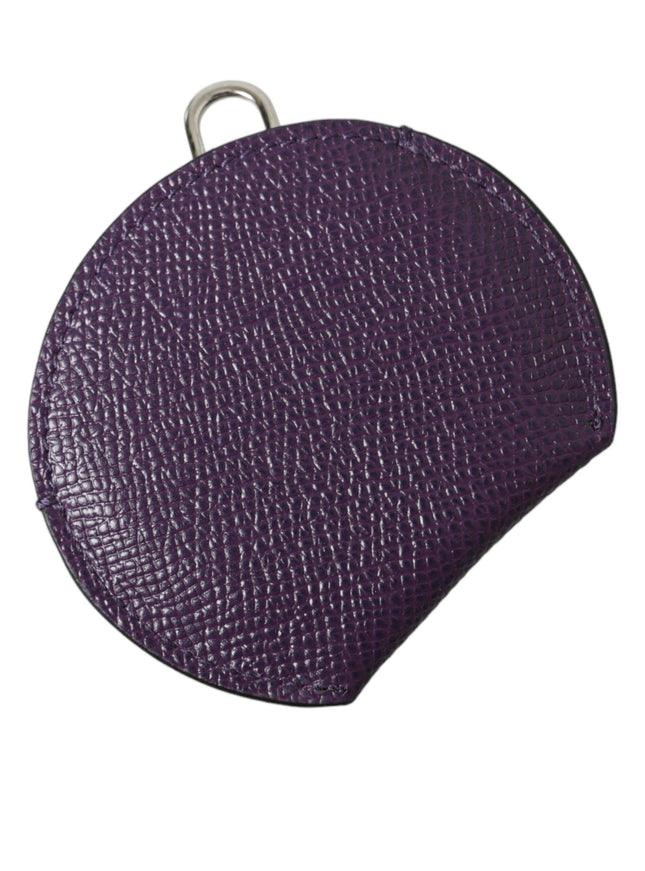 Dolce & Gabbana Purple Calfskin Leather Round Logo Hand Mirror Holder - Ellie Belle