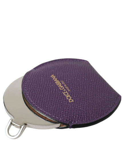 Dolce & Gabbana Purple Calfskin Leather Round Logo Hand Mirror Holder - Ellie Belle