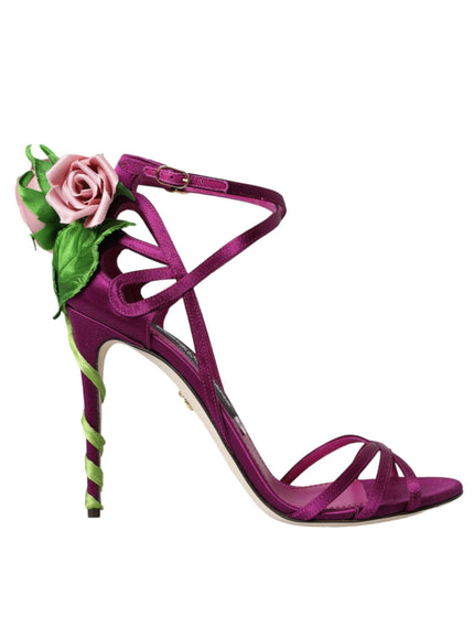 Dolce & Gabbana Purple Floral Satin Heel Sandals - Ellie Belle