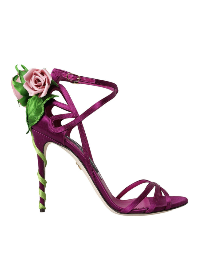 Dolce & Gabbana Purple Floral Satin Heel Sandals - Ellie Belle