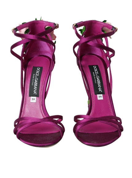 Dolce & Gabbana Purple Floral Satin Heel Sandals - Ellie Belle