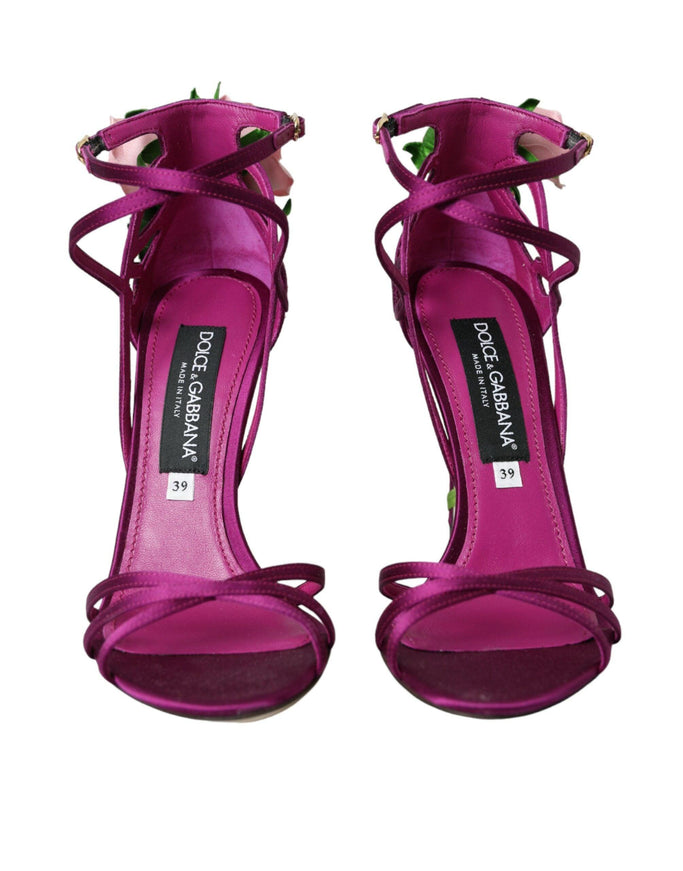 Dolce & Gabbana Purple Floral Satin Heel Sandals - Ellie Belle