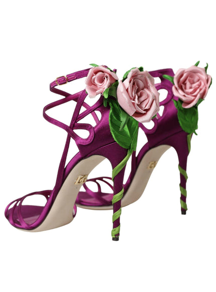 Dolce & Gabbana Purple Floral Satin Heel Sandals - Ellie Belle