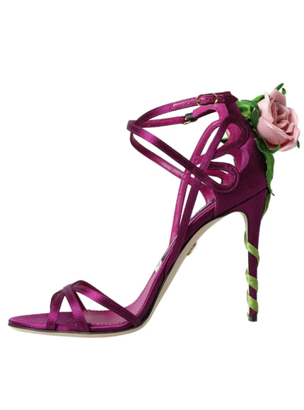 Dolce & Gabbana Purple Floral Satin Heel Sandals - Ellie Belle