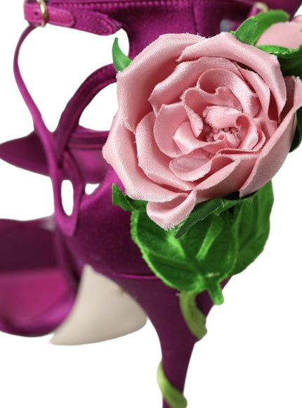 Dolce & Gabbana Purple Floral Satin Heel Sandals - Ellie Belle