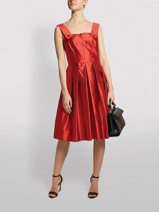 Dolce & Gabbana Red A-line Pleated Satin Silk Dress - Ellie Belle