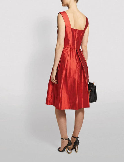 Dolce & Gabbana Red A-line Pleated Satin Silk Dress - Ellie Belle