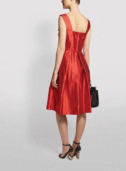 Dolce & Gabbana Red A-line Pleated Satin Silk Dress - Ellie Belle